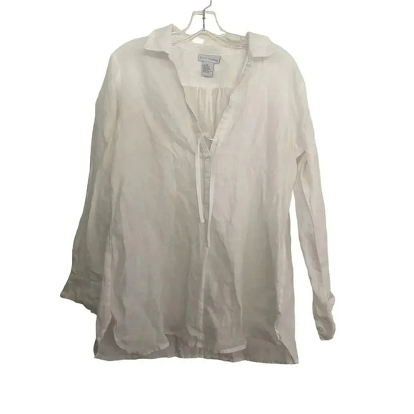 Soft Surroundings White Roll Tie Linen Tunic Top Size Medium - Picture 1 of 5